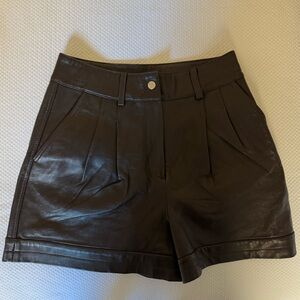 Maje High Waist Dark Brown Leather Shorts